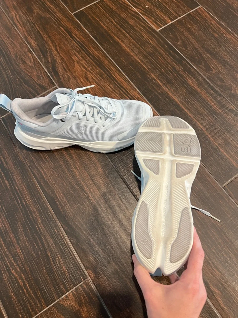 On Cloud Running Women's Athletic Sneakers - Light Blue/White - Picture 3 of 5